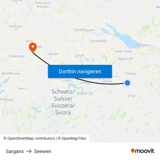 Sargans to Seewen map