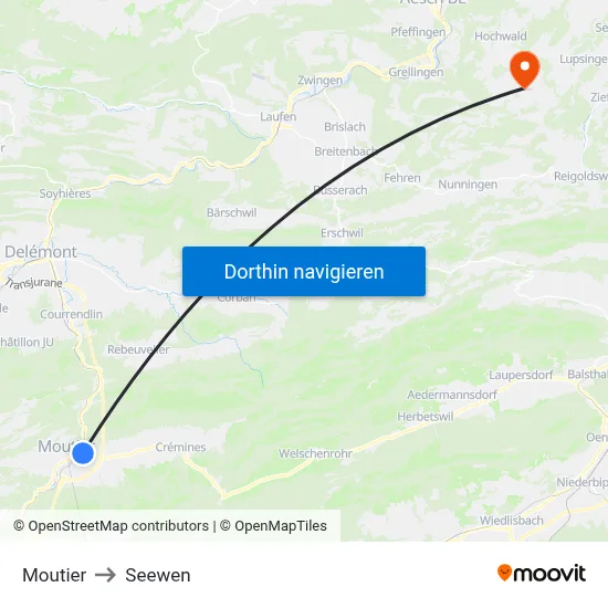 Moutier to Seewen map