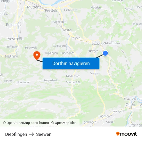 Diepflingen to Seewen map