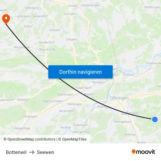 Bottenwil to Seewen map