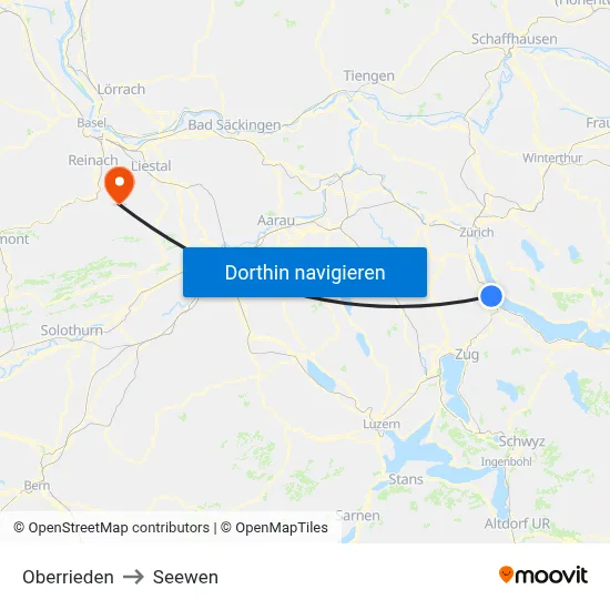 Oberrieden to Seewen map