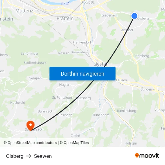 Olsberg to Seewen map