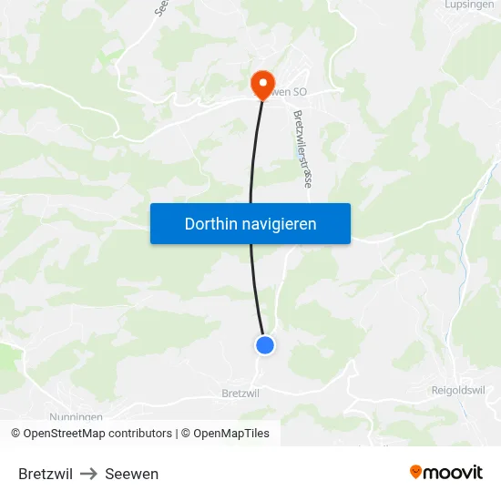 Bretzwil to Seewen map