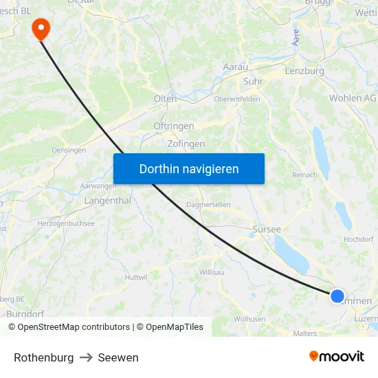 Rothenburg to Seewen map
