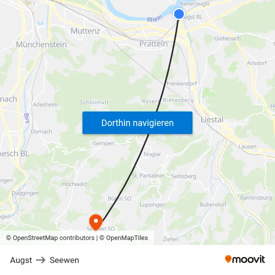 Augst to Seewen map