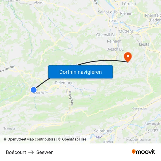 Boécourt to Seewen map