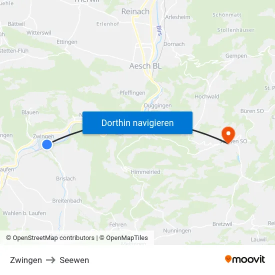 Zwingen to Seewen map
