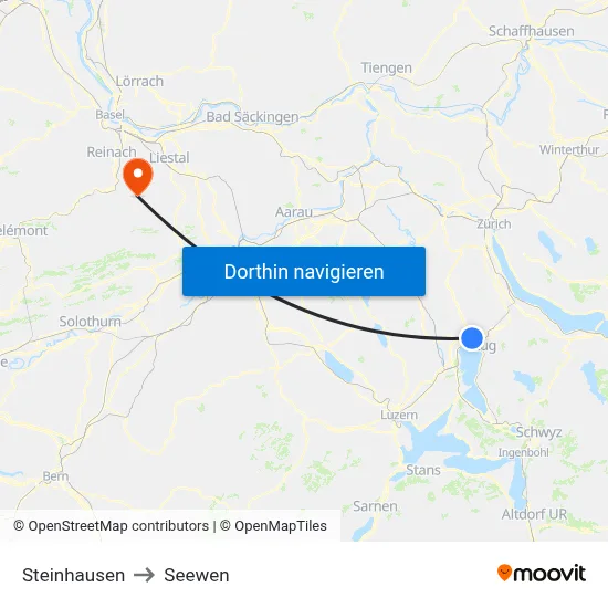 Steinhausen to Seewen map