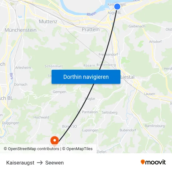 Kaiseraugst to Seewen map