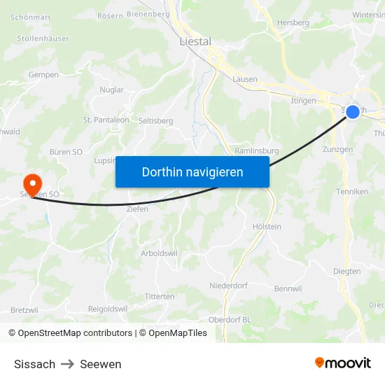 Sissach to Seewen map