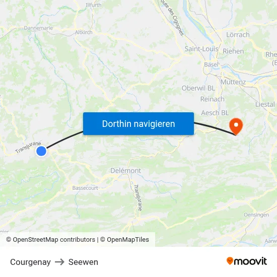 Courgenay to Seewen map