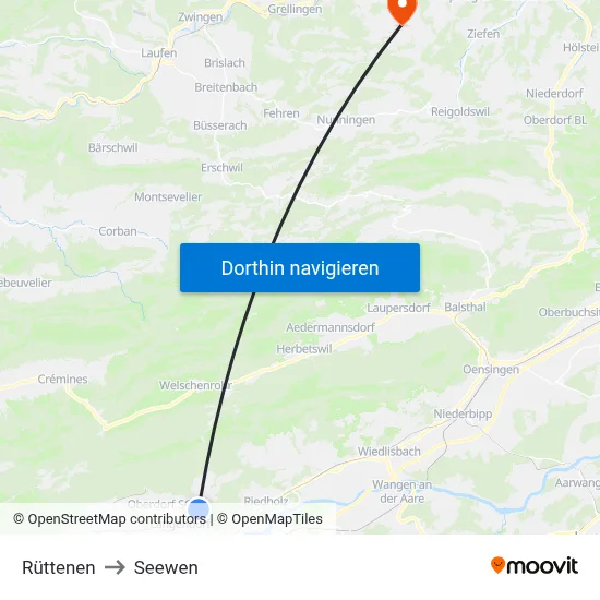 Rüttenen to Seewen map