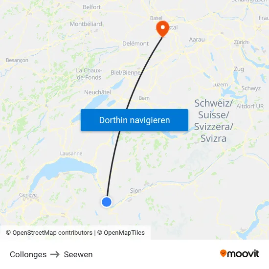 Collonges to Seewen map