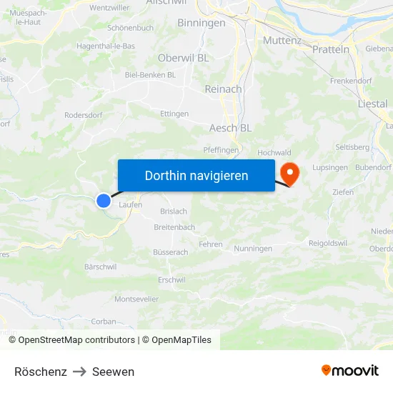 Röschenz to Seewen map
