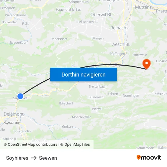 Soyhières to Seewen map