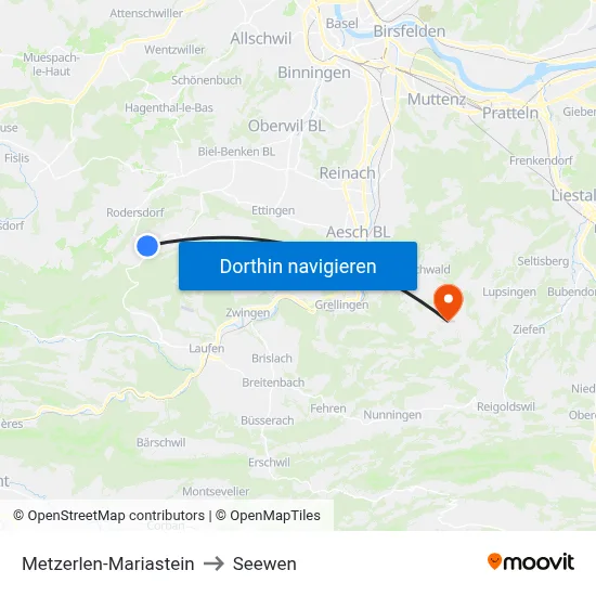 Metzerlen-Mariastein to Seewen map