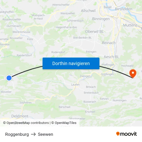 Roggenburg to Seewen map