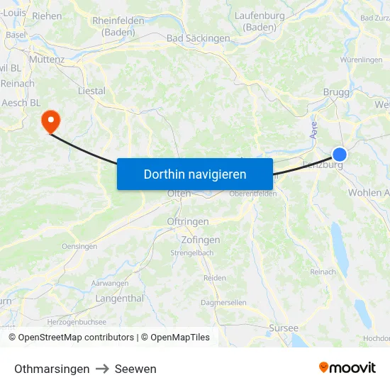 Othmarsingen to Seewen map