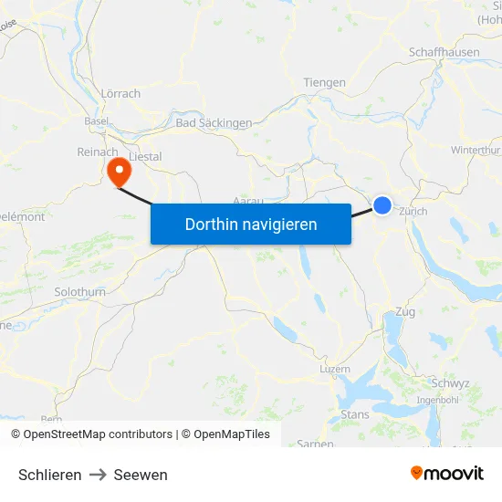 Schlieren to Seewen map