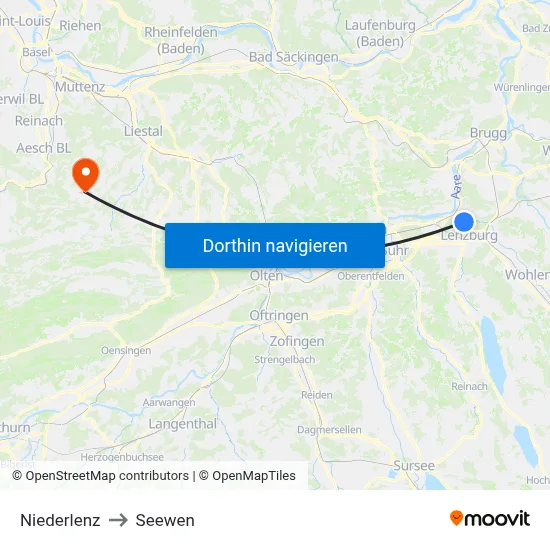 Niederlenz to Seewen map