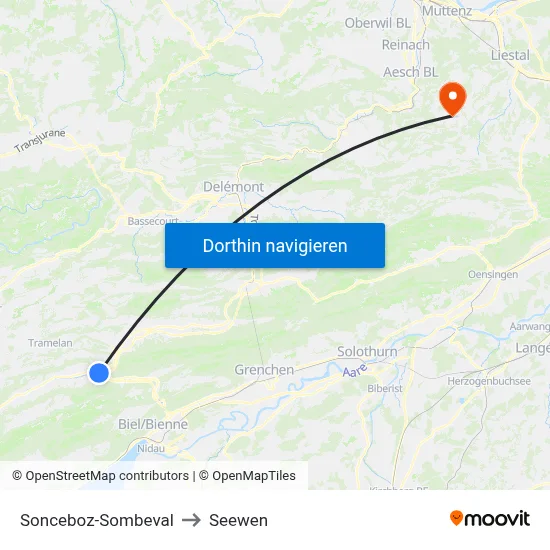 Sonceboz-Sombeval to Seewen map
