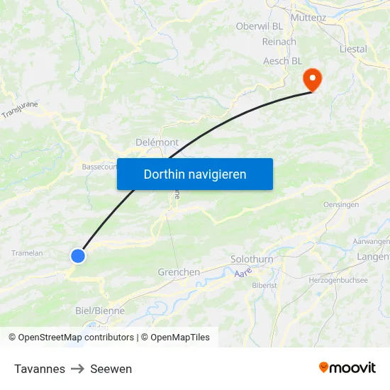 Tavannes to Seewen map