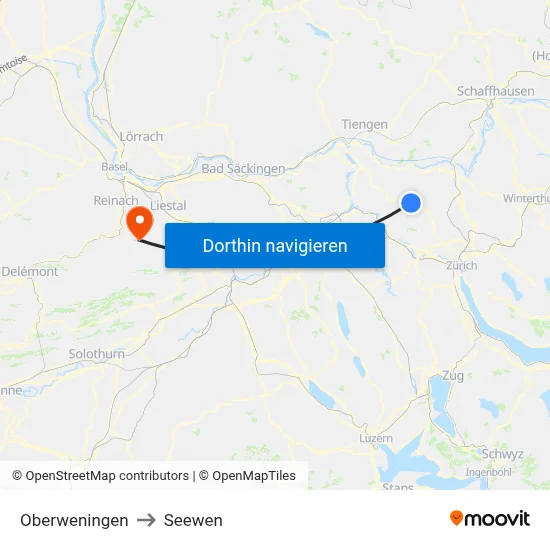 Oberweningen to Seewen map