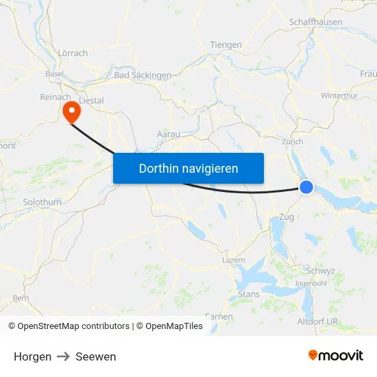 Horgen to Seewen map