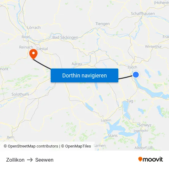 Zollikon to Seewen map