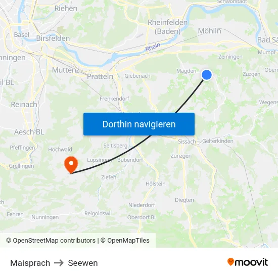 Maisprach to Seewen map