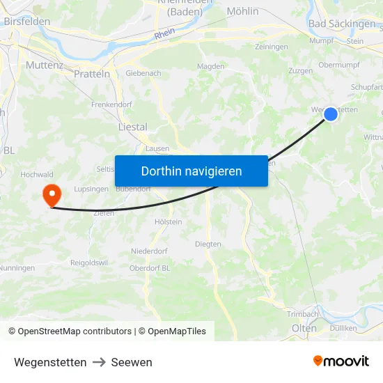 Wegenstetten to Seewen map