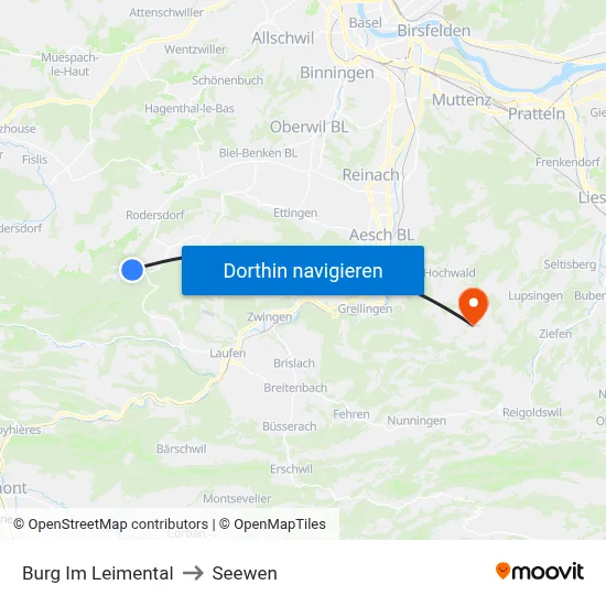 Burg Im Leimental to Seewen map