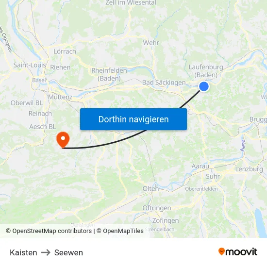 Kaisten to Seewen map