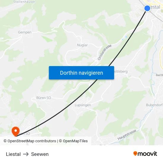 Liestal to Seewen map