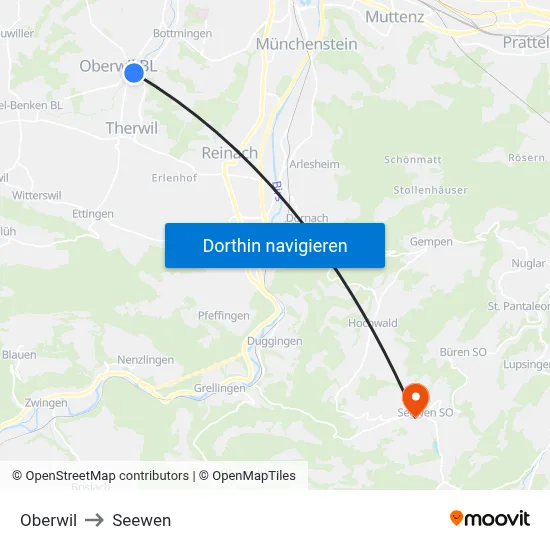 Oberwil to Seewen map