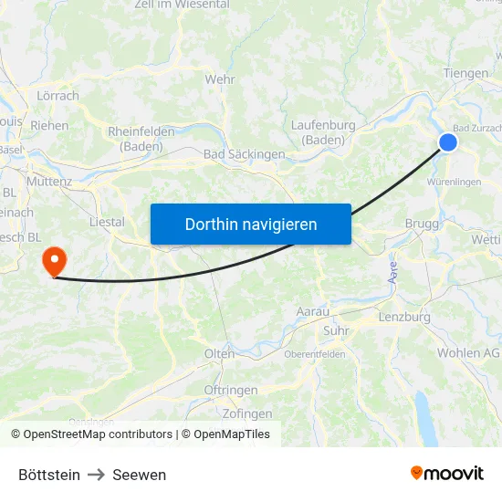 Böttstein to Seewen map