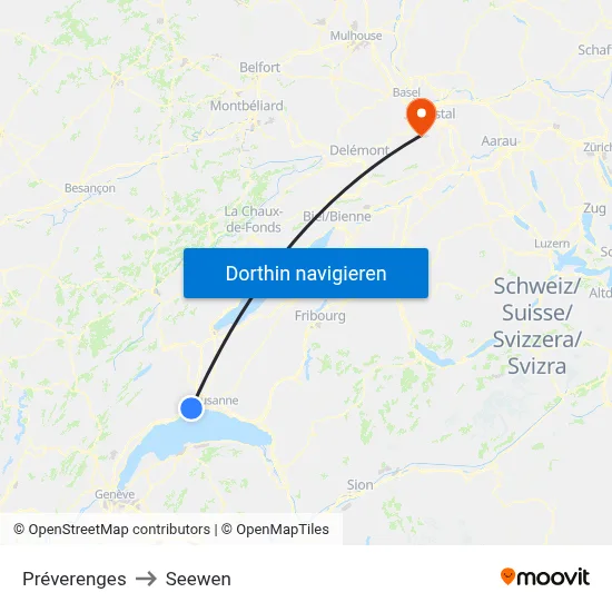 Préverenges to Seewen map