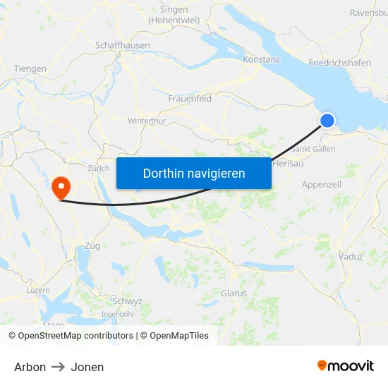 Arbon to Jonen map