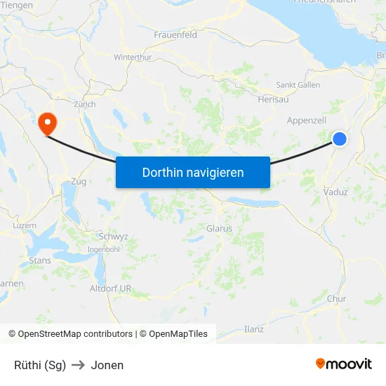 Rüthi (Sg) to Jonen map
