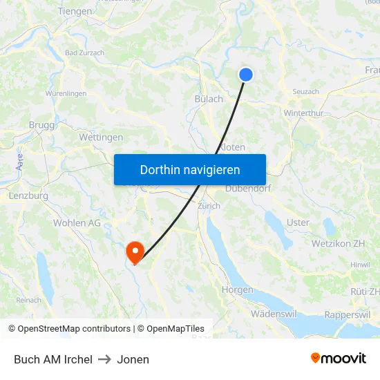 Buch AM Irchel to Jonen map