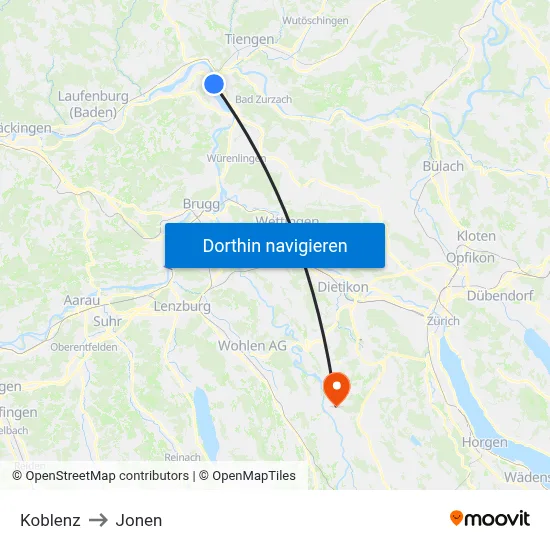Koblenz to Jonen map