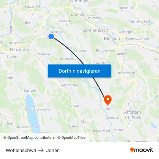 Wohlenschwil to Jonen map