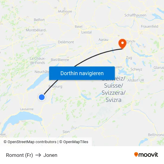 Romont (Fr) to Jonen map