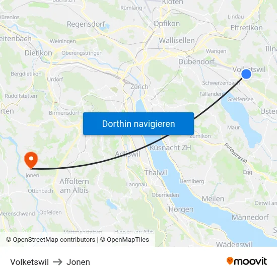 Volketswil to Jonen map