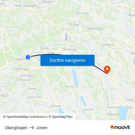 Obergösgen to Jonen map
