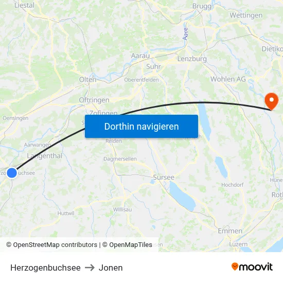 Herzogenbuchsee to Jonen map