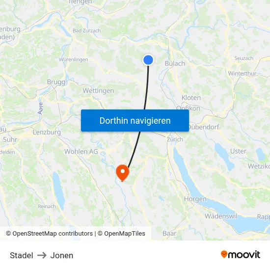 Stadel to Jonen map