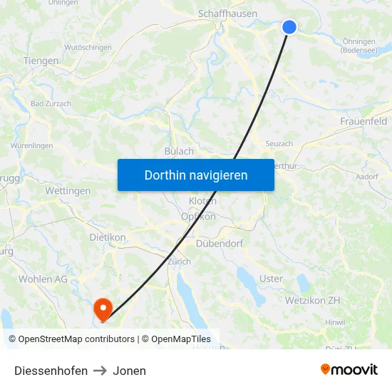 Diessenhofen to Jonen map