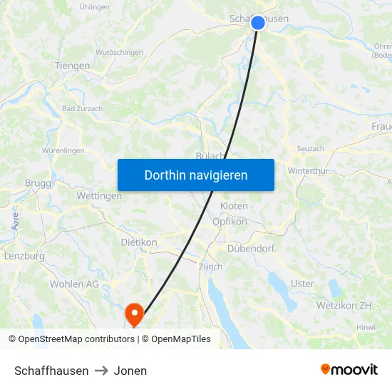 Schaffhausen to Jonen map