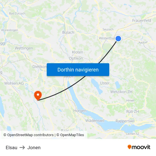 Elsau to Jonen map